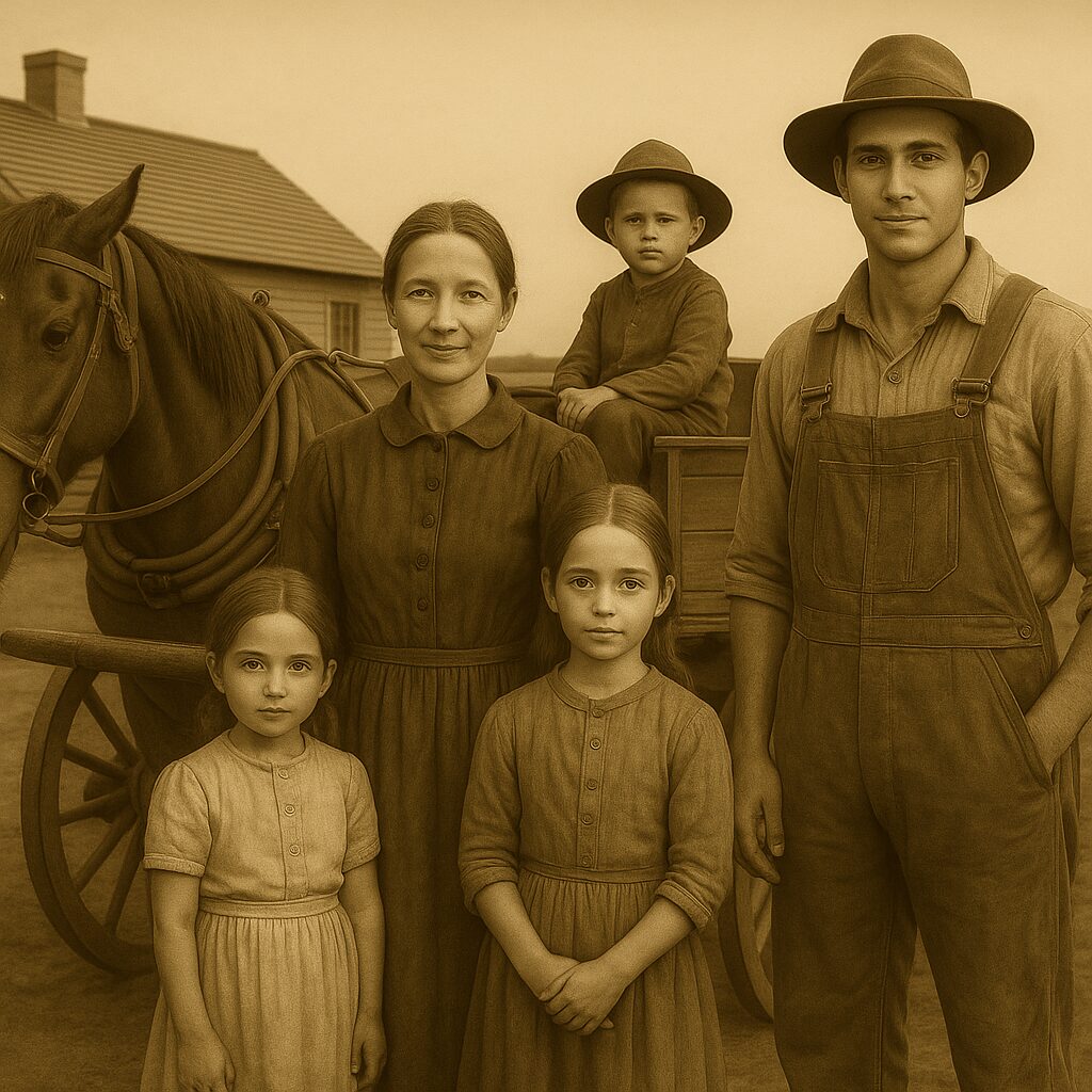 Harry and his family working the farm near Elk Point