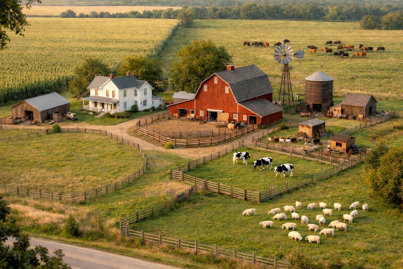 Harry’s farm near Elk Point — house, barn, windmill, stock pens, and fields
