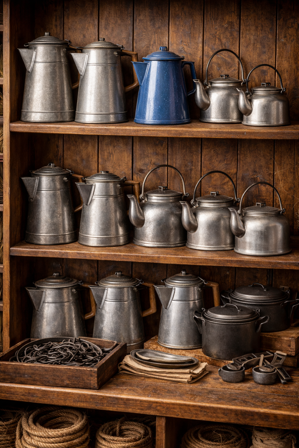 Tin coffee pots and tea kettles for sale