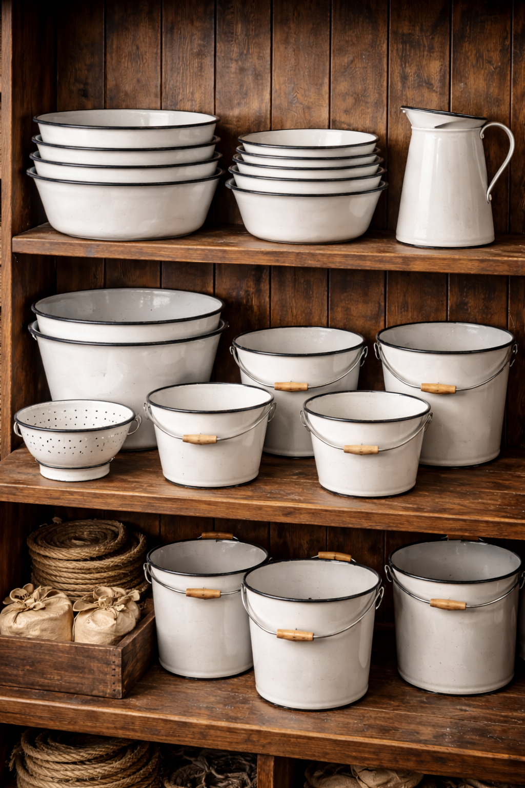 Enamelware basins, pails, and bowls for sale