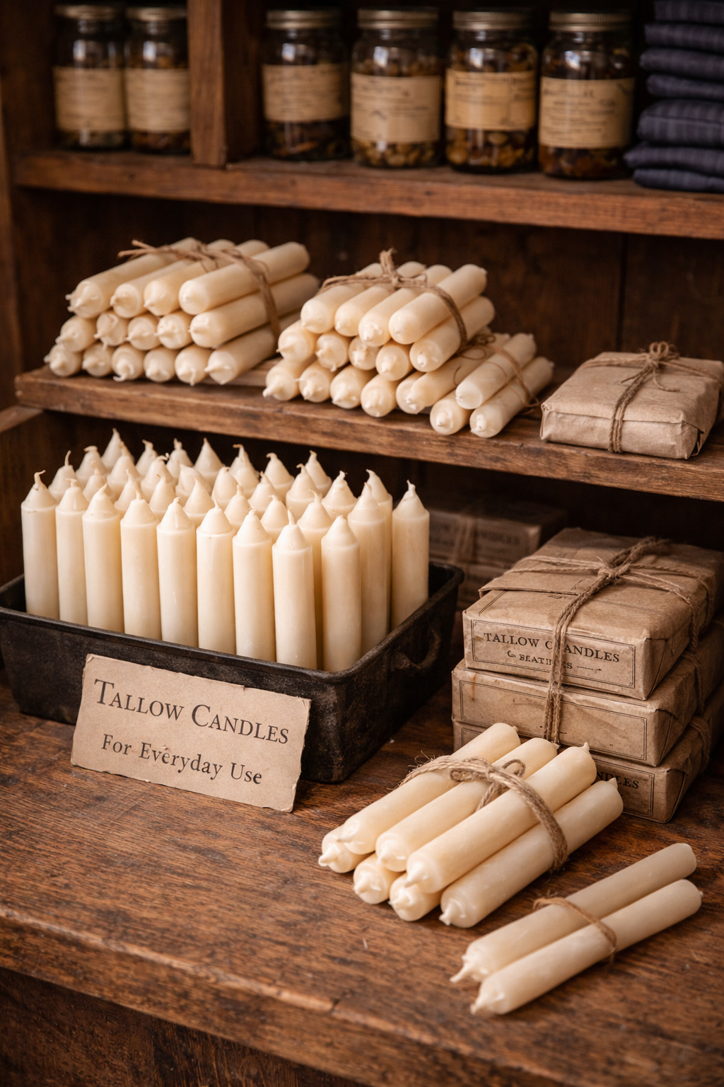Tallow candles — bundled and boxed for everyday use