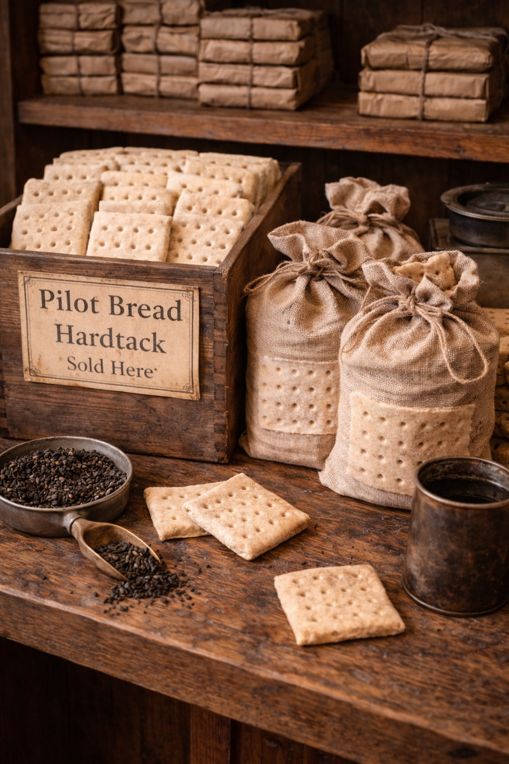 Pilot bread hardtack — crates and sacks for sale