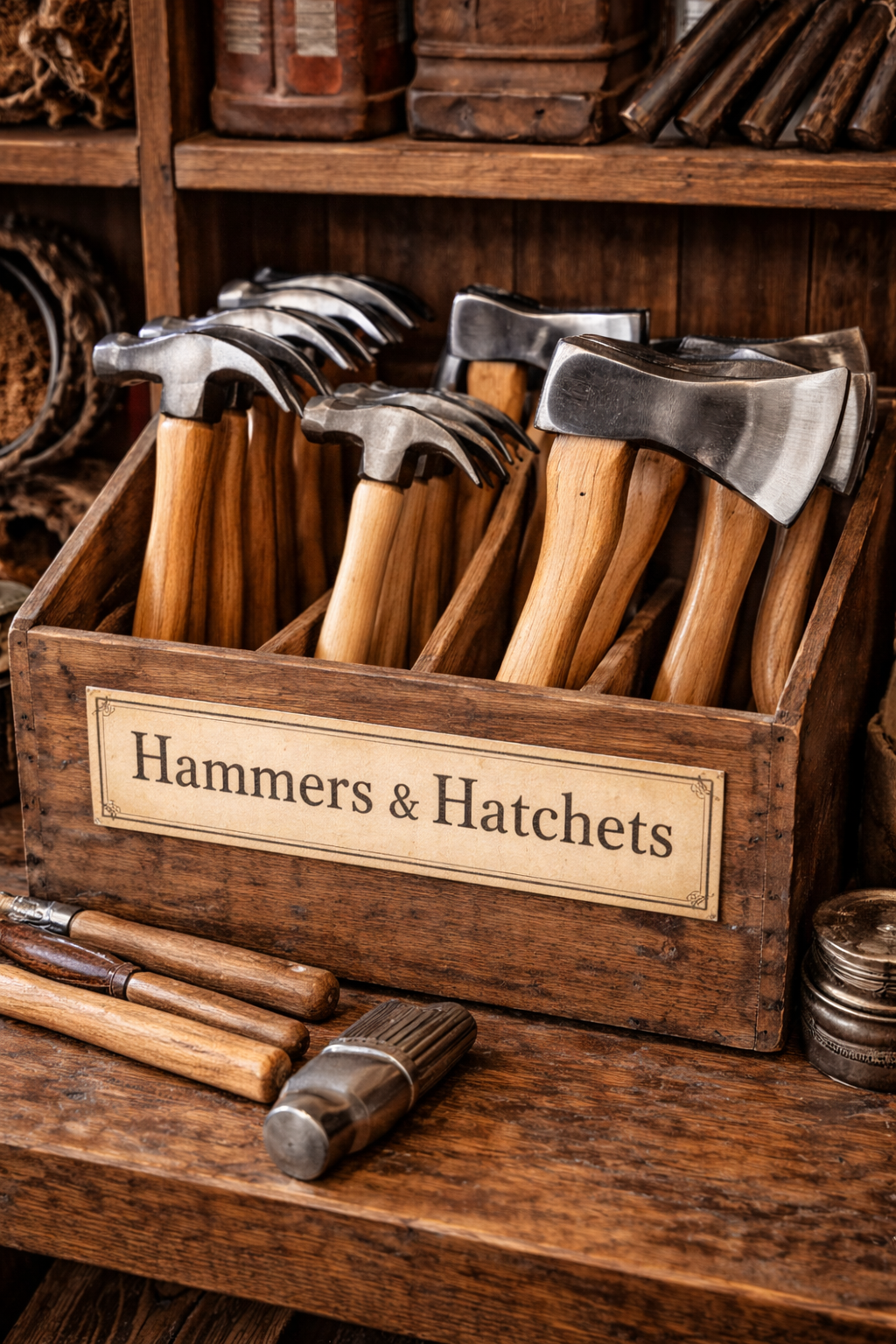 Hammers and hatchets for sale in the general store