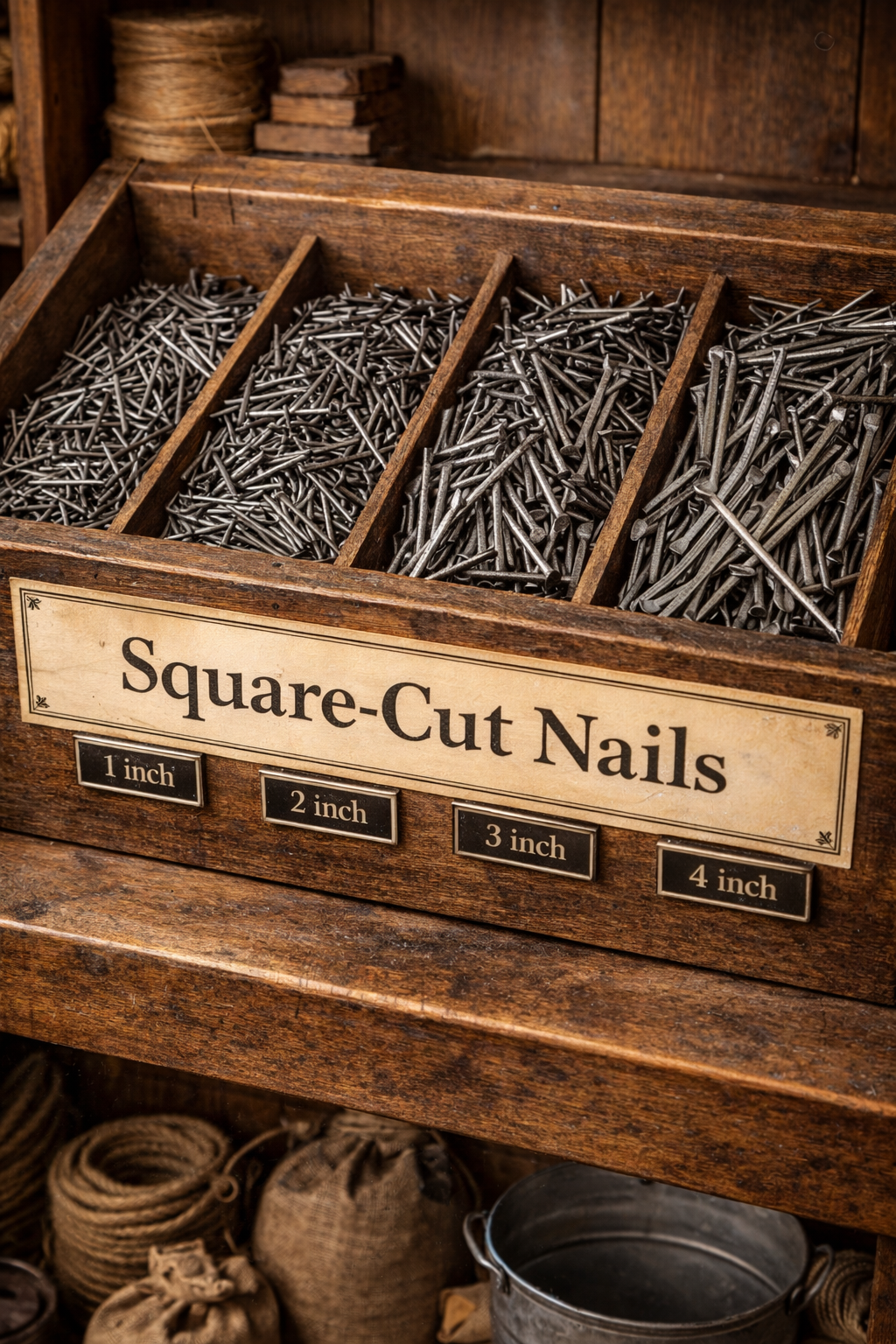 Square-cut nails in four sizes for sale